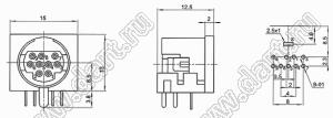 MDC-9-01 гнездо мини-DIN угловое на плату, 9 контактов