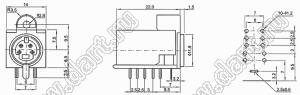 MDCK-4-12 гнездо мини-DIN угловое на плату и корпус, 4 контакта с переключателем