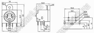 MDC-4-17 гнездо экранированное мини-DIN угловое на плату и корпус, 4 контакта