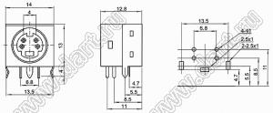 MDC-4-19 гнездо экранированное мини-DIN угловое на плату, 4 контакта