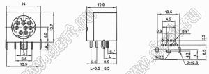 MDC-8-03 (DIN-803T) гнездо экранированное мини-DIN угловое на плату, 8 контактов