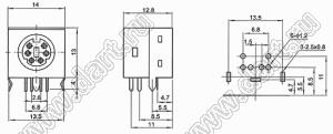 MDC-6-19 гнездо мини-DIN угловое на плату и корпус, 6 контактов