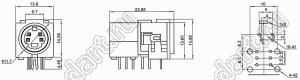 MDCK-4-13 гнездо мини-DIN угловое на плату, 4 контакта с переключателем