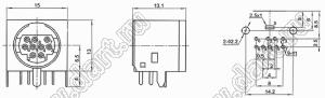 MDC-9-02 гнездо экранированное мини-DIN угловое на плату, 9 контактов