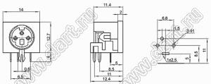 MDC-3-01 гнездо мини-DIN угловое на плату, 3 контакта