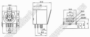 MDC-6-03A гнездо экранированное мини-DIN угловое на плату, 6 контактов