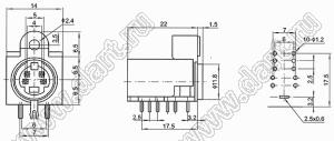 MDCK-4-08 гнездо мини-DIN угловое на плату и корпус, 4 контакта с переключателем