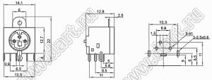 MDC-3-17 гнездо экранированное мини-DIN угловое на плату и корпус, 3 контакта