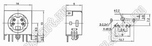 MDC-4-44 гнездо экранированное мини-DIN угловое на плату, узкое, 4 контакта