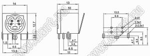 MDC-4-03A гнездо экранированное мини-DIN угловое на плату, 4 контакта