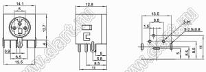 MDC-3-05 гнездо экранированное мини-DIN угловое на плату, 3 контакта