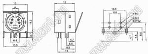 MDC-4-19A гнездо экранированное мини-DIN угловое на плату, 4 контакта