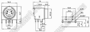 MDC-4-06A гнездо экранированное мини-DIN угловое на плату, 4 контакта