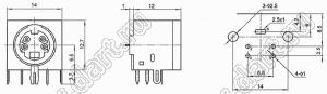 MDC-4-02 гнездо экранированное мини-DIN угловое на плату, 4 контакта