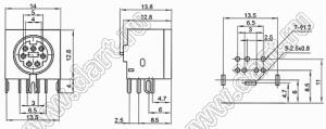 MDC-7-02 гнездо экранированное мини-DIN угловое на плату, 7 контактов