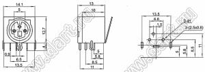 MDC-3-03A гнездо экранированное мини-DIN угловое на плату, 3 контакта