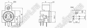 MDC-4-32 гнездо мини-DIN угловое на плату и корпус, 4 контакта