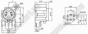 MDC-4-13 гнездо мини-DIN угловое на плату и корпус, 4 контакта