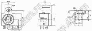 MDC-4-33 гнездо мини-DIN угловое на плату и корпус, 4 контакта