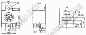 MDC-6-18 гнездо экранированное мини-DIN угловое на плату и корпус, 6 контактов