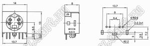 MDC-4-45 гнездо экранированное мини-DIN угловое на плату, узкое, 4 контакта