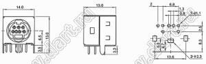 MDC-7-19 гнездо экранированное мини-DIN угловое на плату, 7 контактов