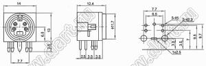 MDC-4-23 гнездо мини-DIN угловое на плату, 4 контакта