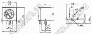 MDC-5-03 гнездо экранированное мини-DIN угловое на плату, 5 контактов