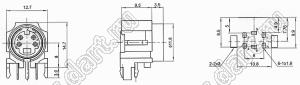 MDC-4-12 гнездо мини-DIN угловое на плату, 4 контакта