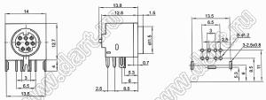 MDC-8-02A гнездо экранированное мини-DIN угловое на плату, 8 контактов