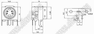 MDC-4-36 гнездо экранированное мини-DIN угловое на плату, 4 контакта