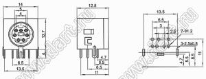 MDC-7-05 гнездо экранированное мини-DIN угловое на плату, 7 контактов