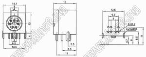 MDC-7-03 гнездо экранированное мини-DIN угловое на плату, 7 контактов