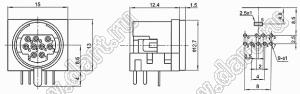 MDC-9-16 гнездо мини-DIN угловое на плату, 9 контактов