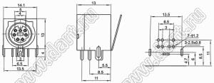 MDC-7-03A гнездо экранированное мини-DIN угловое на плату, 7 контактов