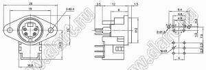 MDCK-4-09 гнездо мини-DIN угловое на плату и корпус, 4 контакта с переключателем