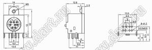 MDC-8-17 гнездо экранированное мини-DIN угловое на плату и корпус, 8 контактов