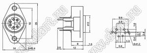 MDC-6-09A гнездо мини-DIN прямое на плату и корпус, 6 контактов