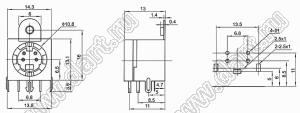 MDC-4-18 гнездо экранированное мини-DIN угловое на плату и корпус, 4 контакта