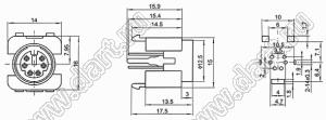 MDC-6-10 гнездо мини-DIN прямое на плату, 6 контактов