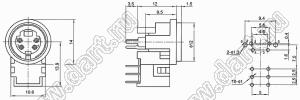 MDCK-4-10 гнездо мини-DIN угловое на плату, 4 контакта с переключателем