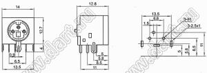 MDC-3-02 гнездо экранированное мини-DIN угловое на плату, 3 контакта