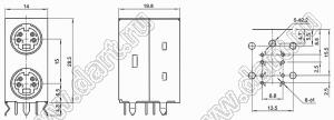 MDC2-4-50 блок 2-х экранированных гнезд мини-DIN угловой на плату, 2 по 4 контакта