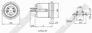 MDC-4-40 гнездо мини-DIN прямое на плату, 4 контакта