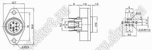 MDC-8-09A гнездо мини-DIN прямое на плату и корпус, 8 контактов