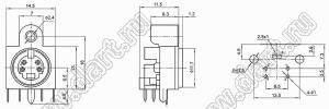 MDC-4-32D гнездо экранированное мини-DIN угловое на плату и корпус, 4 контакта