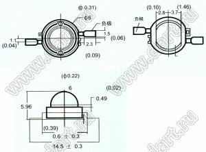 LB-P200Y1C-H3 светодиод мощный 3W "Эмиттер"; желтый; 580-595нм; 60-70лм; 110°