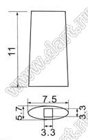 A70-G толкатель (колпачок) овальный 7,5x5,7мм; h=11мм; посадочное отверстие 3,3x3,3мм; пластик ABS; серый