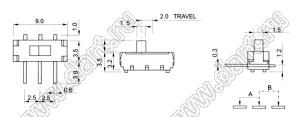 MSS-22D19 (IS-1260) переключатель движковый прямой 1P2T миниатюрный для поверхностного монтажа