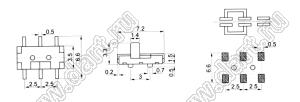 MSS-22C02 переключатель движковый прямой 2P2T миниатюрный для поверхностного монтажа